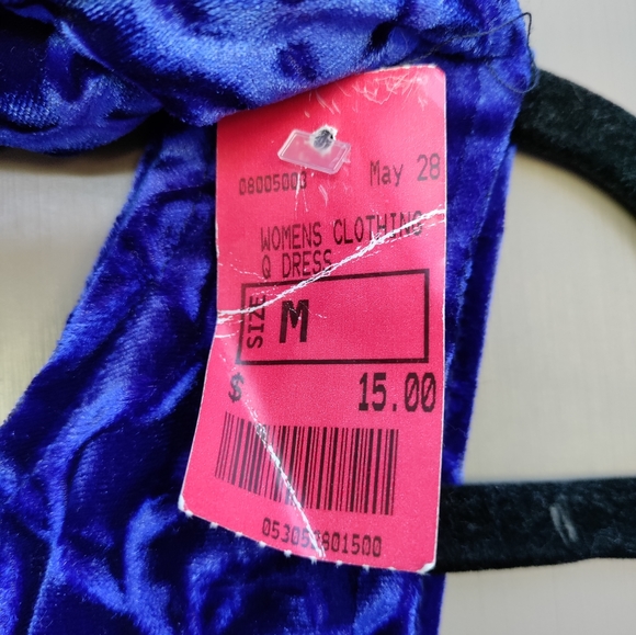 Cartise International Blue Velvet Patterned Maxi Dress Sleeveless Drape Front - Picture 3 of 8